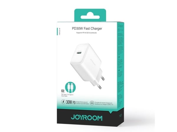 Joyroom Laturi Joyroom JR-TCF24 USB-C PD 30W QC SFC verkkolaturi - valkoinen + USB-C kaapeli 1m