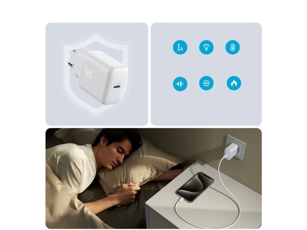 Joyroom Laturi Joyroom JR-TCF24 USB-C PD 30W QC SFC verkkolaturi - valkoinen + USB-C kaapeli 1m
