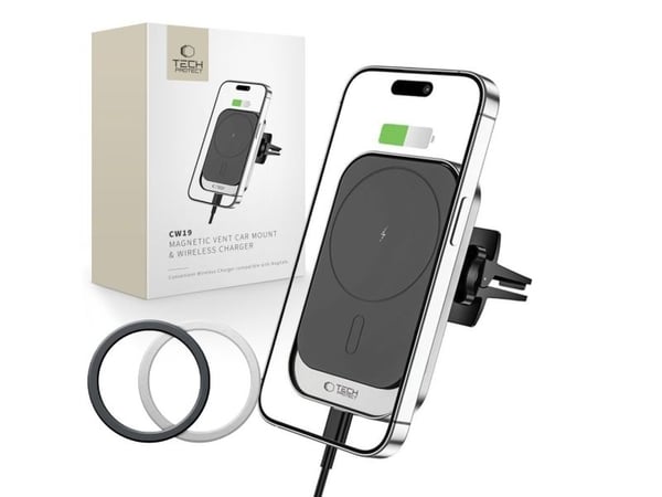 Tech-Protect CW19 MagSafe magnetisk bilholder med 15W induksjonslader for luftrist - svart