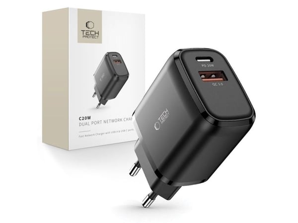 Tech-Protect laddare 1x USB-A 1x USB-C 3 A (9589046924286)
