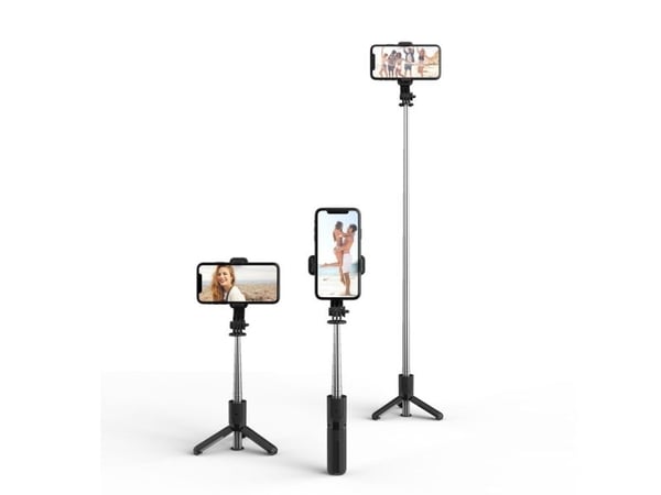 Tech-Protect L02S Bluetooth selfie-stick med stativ opptil 72 cm - svart