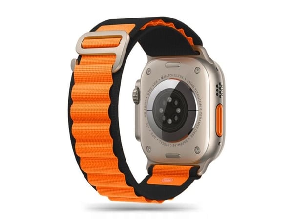 Tech-Protect Nylon Pro-rem til Apple Watch 4/5/6/7/8/9/SE/Ultra 1/2 (42/44/45/49 mm) - svart/oransje