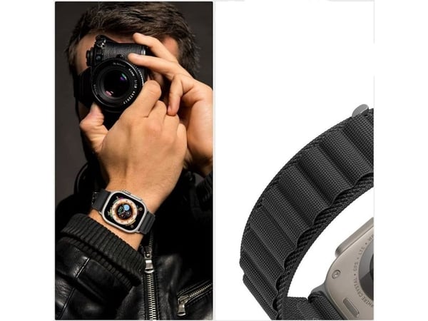 Tech-Protect Nylon Pro-rem til Apple Watch 4/5/6/7/8/9/SE/Ultra 1/2 (42/44/45/49 mm) - svart/oransje