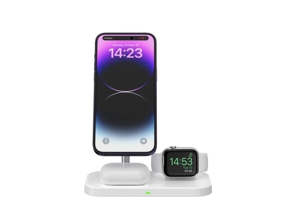 Tech-Protect QI15W-A22 MagSafe induktiv laddare med 3-i-1 MagSafe-stativ för smartphone / Apple Watch / AirPods - vit