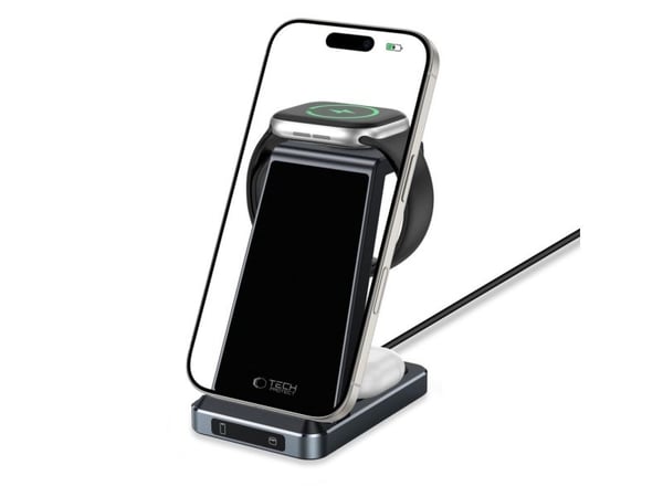 Tech-Protect QI15W-A26 induktiv lader 15W 3-i-1 for smarttelefon / hodetelefoner / Apple Watch - svart
