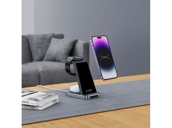 Tech-Protect QI15W-A26 induktiv lader 15W 3-i-1 for smarttelefon / hodetelefoner / Apple Watch - svart