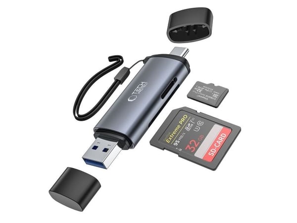 Tech-Protect UltraBoost kortläsare för SD/microSD med USB-C/USB-A - grå