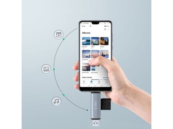 Tech-Protect UltraBoost kortläsare för SD/microSD med USB-C/USB-A - grå