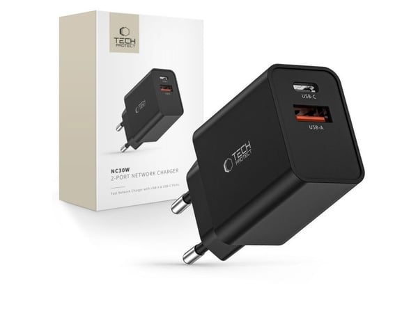Tech-Protect TECH-PROTECT NC30W nettverkslader 2-porter PD30W/QC3.0 svart