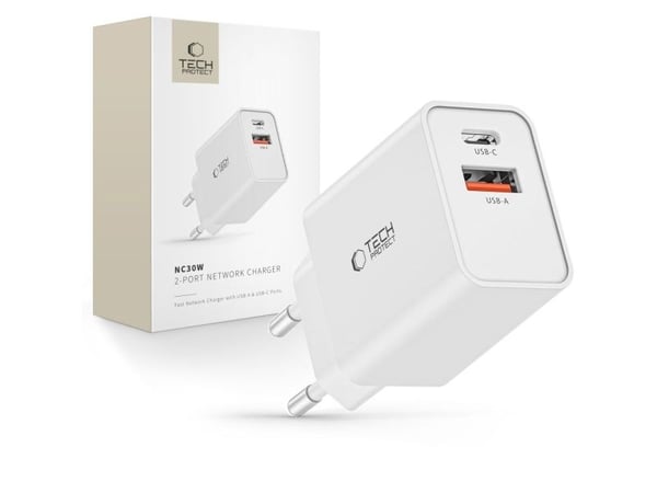 Tech-Protect TECH-PROTECT NC30W 2-ports nettlader PD30W/QC3.0 hvit