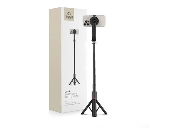 Tech-Protect L04S Bluetooth selfie-pinne med stativ opptil 95 cm og 360-hode - svart