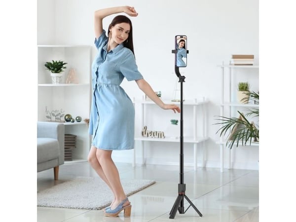 Tech-Protect L04S Bluetooth selfie-pinne med stativ opptil 95 cm og 360-hode - svart