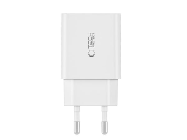 Tech-Protect C35W 2x USB-C PD 35W verkkolaturi USB-C / USB-C-kaapelilla - valkoinen