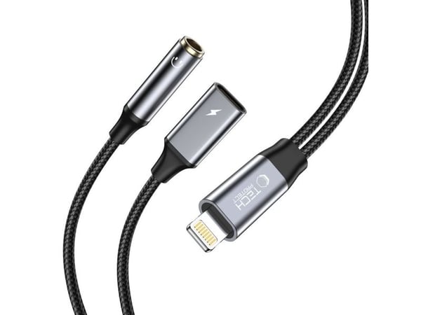 Tech-Protect AV-adapter Tech-Protect UltraBoost Lightning (hann) / mini jack 3,5 mm (hunn) - Lightning (hunn) kabel - svart
