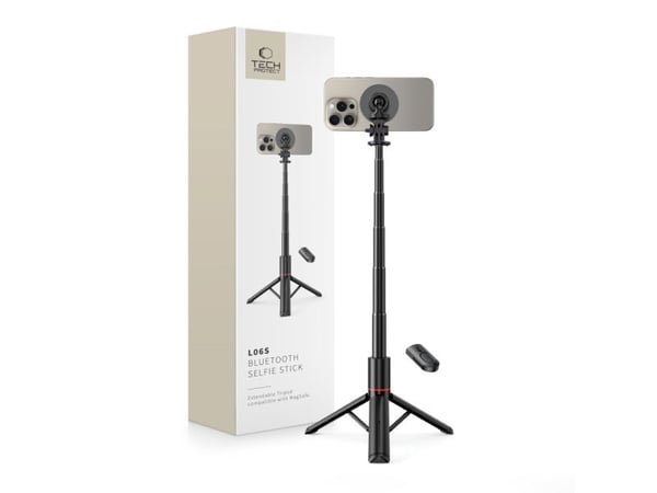 Selfiestick Tech-Protect L06S Bluetooth magnetisk med MagSafe, fjernkontroll, stativ opp til 82 cm og 360-hode - svart