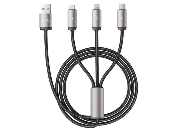 Kaapeli 3in1 3,5A 1m USB - USB-C + Lightning + Micro USB Tech-Protect UltraBoost harmaa