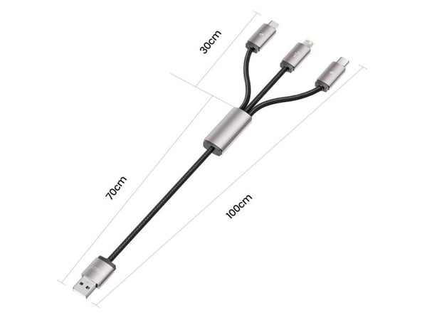 Kaapeli 3in1 3,5A 1m USB - USB-C + Lightning + Micro USB Tech-Protect UltraBoost harmaa
