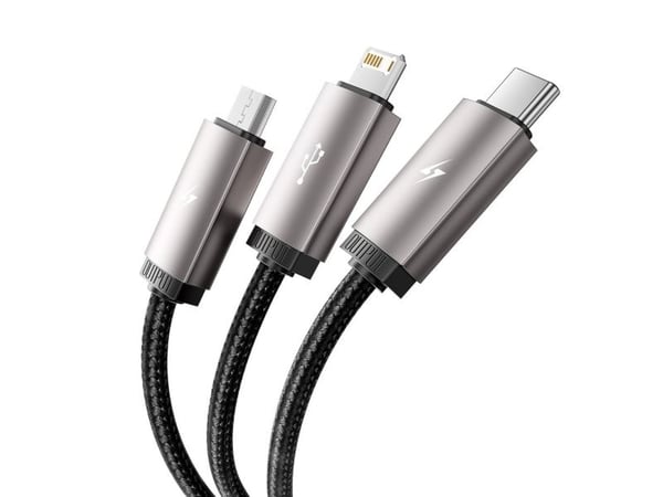 Kaapeli 3in1 3,5A 1m USB - USB-C + Lightning + Micro USB Tech-Protect UltraBoost harmaa
