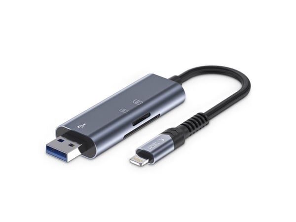 Tech-Protect UltraBoost SD / micro SD -kortinlukija Lightning / USB-A-liittimellä - harmaa