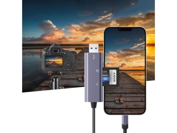 Tech-Protect UltraBoost SD / micro SD -kortinlukija Lightning / USB-A-liittimellä - harmaa