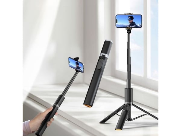Tech-Protect L08S Bluetooth selfiekeppi kaukosäätimellä, jalusta jopa 141cm - musta