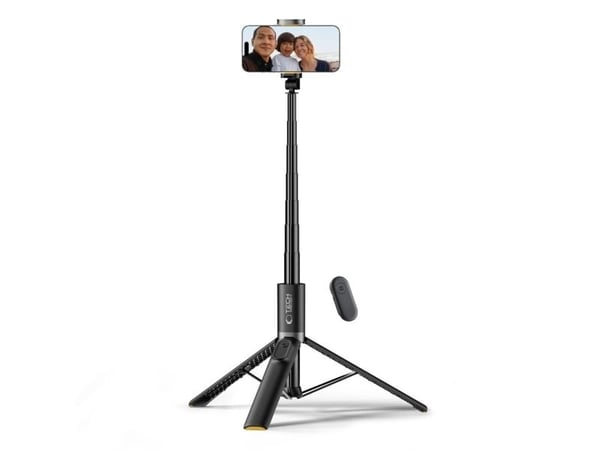 Tech-Protect L08S Bluetooth selfiekeppi kaukosäätimellä, jalusta jopa 141cm - musta