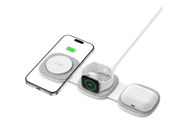 Tech-Protect QI15W-A32 3-i-1 induktiv laddare med MagSafe för smartphone / Apple Watch / AirPods - grå