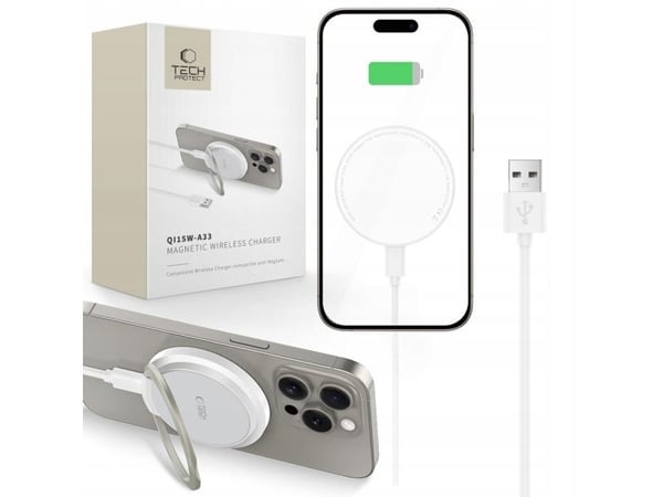 Tech-Protect QI15W-A33 magnetisk Magsafe-lader hvit