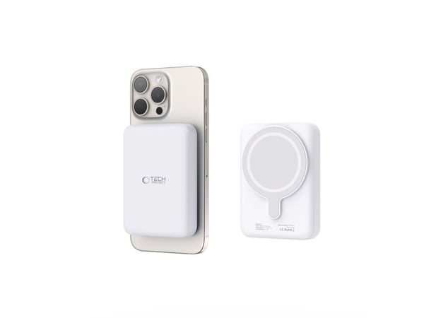 Powerbank Tech-Protect LifeMag PB11 med MagSafe 10000mAh 15W USB-C-port - hvit + USB-C-kabel
