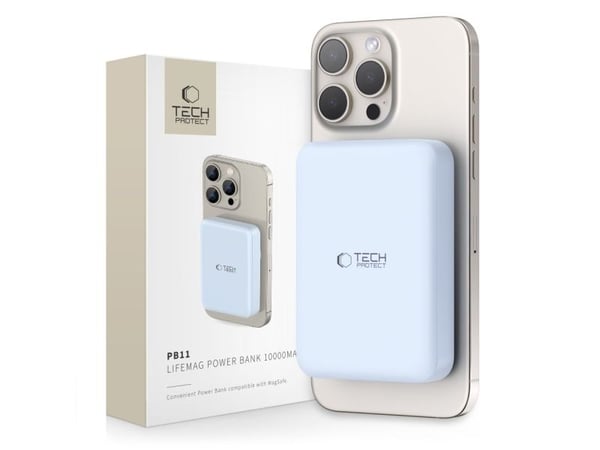 Powerbank Tech-Protect LifeMag PB11 med MagSafe 10000mAh 15W USB-C-port - blå + USB-C-kabel