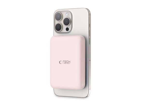 Powerbank Tech-Protect LifeMag PB11 med MagSafe 10000mAh 15W USB-C-port - rosa + USB-C-kabel