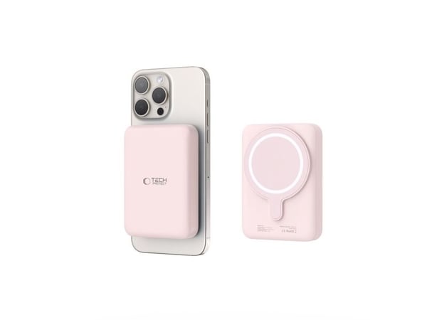 Powerbank Tech-Protect LifeMag PB11 med MagSafe 10000mAh 15W USB-C-port - rosa + USB-C-kabel