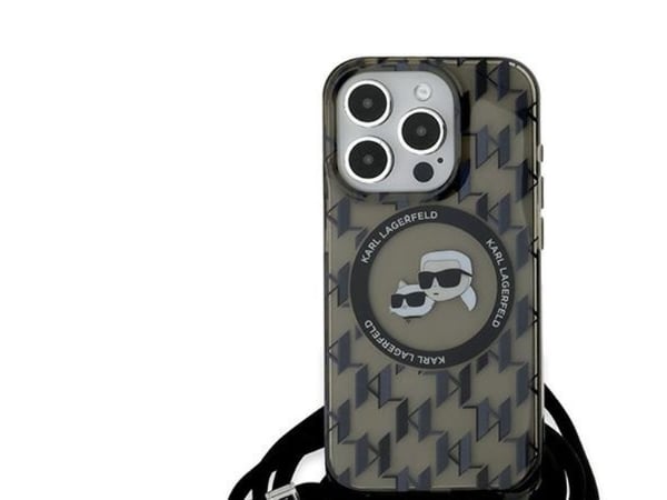 Karl Lagerfeld IML axelremsväska med monogram Karl & Choupette Head MagSafe-skal för iPhone 15 Pro - Svart