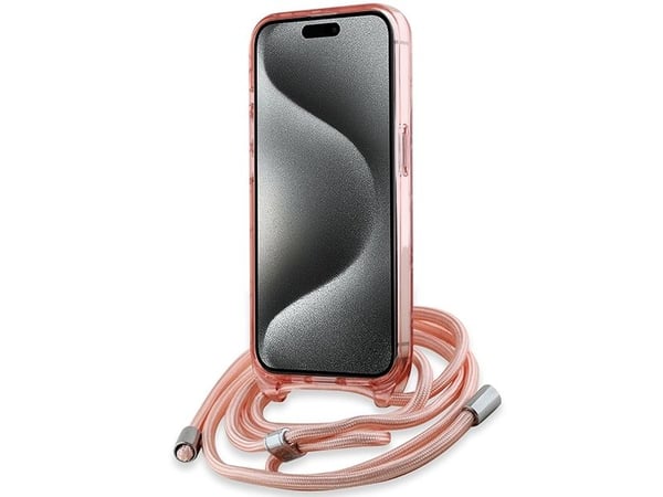 Karl Lagerfeld IML axelremsväska med monogram Karl & Choupette MagSafe-skal till iPhone 15 Pro - rosa