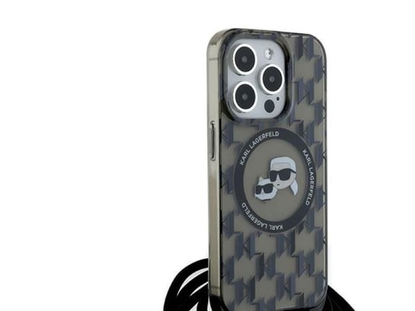 Apple iPhone 15 Pro Max Karl Lagerfeld Hardcase IML Crossbody Monogram Karl &amp; Choupette Head MagSafe (KLHMP15XHCKCKLCK) puhelimen tapauksessa m...