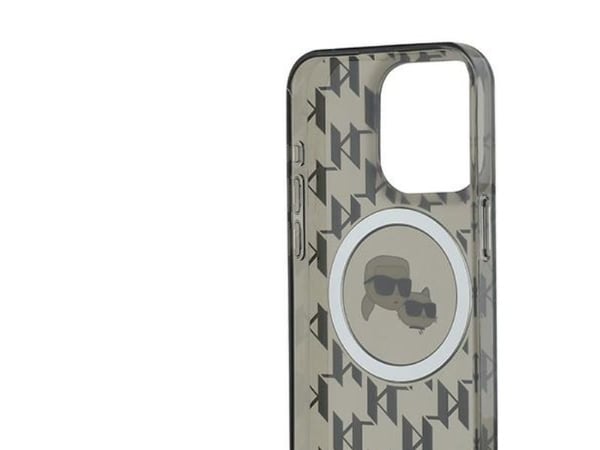 Apple iPhone 15 Pro Max Karl Lagerfeld Hardcase IML Crossbody Monogram Karl &amp; Choupette Head MagSafe (KLHMP15XHCKCKLCK) telefonveske svart
