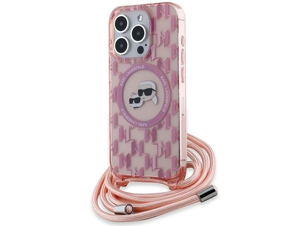 Karl Lagerfeld IML crossbody-monogram Karl & Choupette head MagSafe-fodral till iPhone 15 Pro Max - rosa