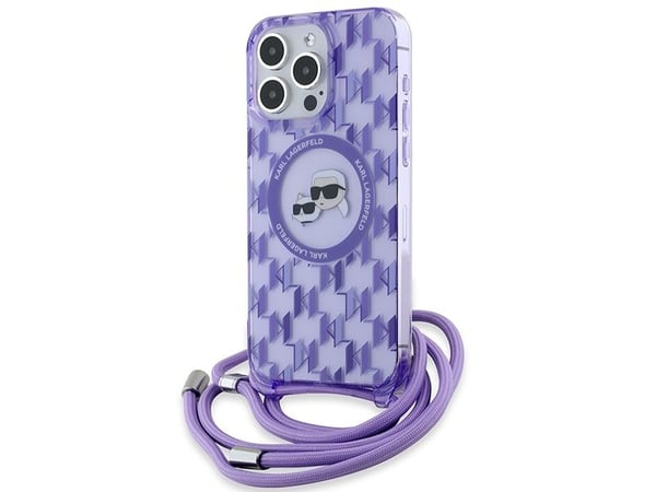 Apple iPhone 15 Pro Max Karl Lagerfeld Hardcase IML Crossbody Monogram Karl &amp; Choupette Head MagSafe (KLHMP15XHCKCKLCU) puhelimen tapauksessa v...