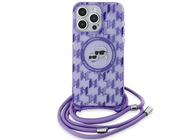 Apple iPhone 15 Pro Max Karl Lagerfeld Hardcase IML Crossbody Monogram Karl &amp; Choupette Head MagSafe (KLHMP15XHCKCKLCU) puhelimen tapauksessa v...