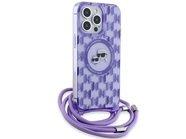 Apple iPhone 15 Pro Max Karl Lagerfeld Hardcase IML Crossbody Monogram Karl &amp; Choupette Head MagSafe (KLHMP15XHCKCKLCU) puhelimen tapauksessa v...