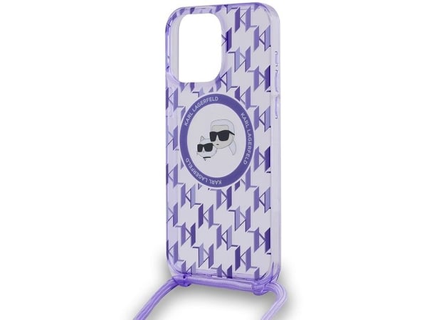 Apple iPhone 15 Pro Max Karl Lagerfeld Hardcase IML Crossbody Monogram Karl &amp; Choupette Head MagSafe (KLHMP15XHCKCKLCU) puhelimen tapauksessa v...