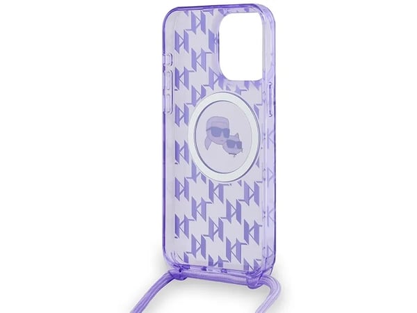 Apple iPhone 15 Pro Max Karl Lagerfeld Hardcase IML Crossbody Monogram Karl & Choupette Head MagSafe (KLHMP15XHCKCKLCU) telefondeksel lilla