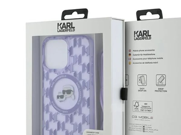 Apple iPhone 15 Pro Max Karl Lagerfeld Hardcase IML Crossbody Monogram Karl & Choupette Head MagSafe (KLHMP15XHCKCKLCU) telefondeksel lilla
