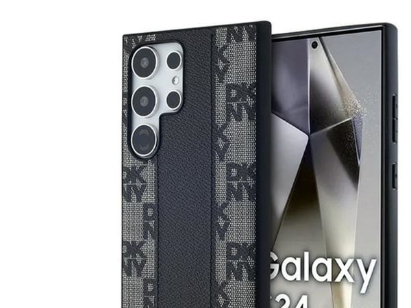DKNY läder rutigt mono-mönster MagSafe-skal till Samsung Galaxy S24 Ultra (svart)
