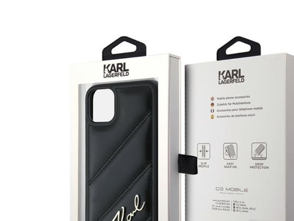 Karl Lagerfeld diagonal quiltet script- etui til iPhone 11 / Xr - svart