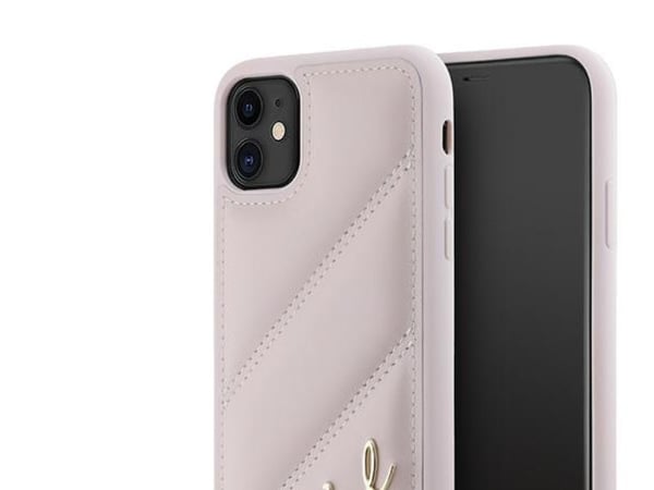 Hurtel Karl Lagerfeld diagonalt vattert skript-deksel til iPhone 11 / Xr - Rosa