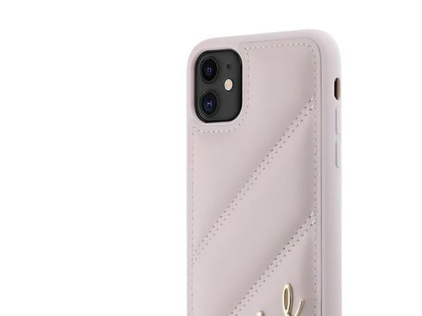 Hurtel Karl Lagerfeld diagonalt vattert skript-deksel til iPhone 11 / Xr - Rosa