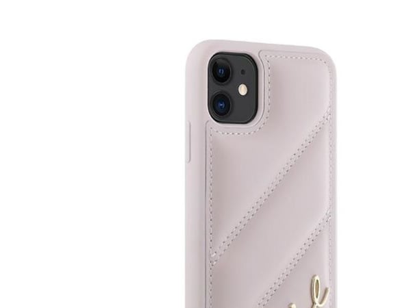 Hurtel Karl Lagerfeld diagonalt vattert skript-deksel til iPhone 11 / Xr - Rosa
