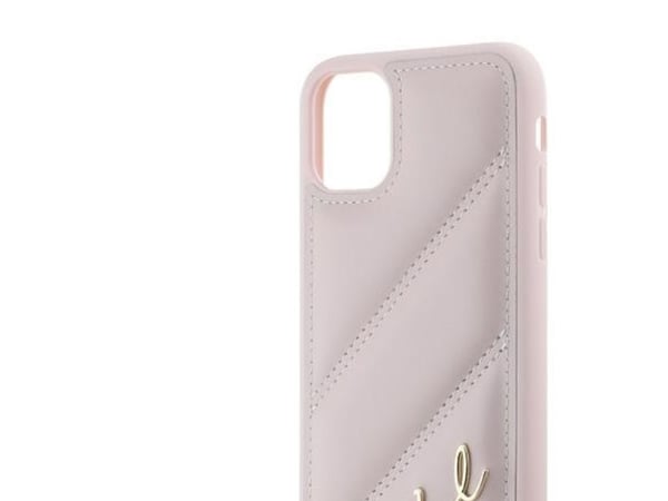 Hurtel Karl Lagerfeld diagonalt quiltat script-skal till iPhone 11 / Xr - Rosa