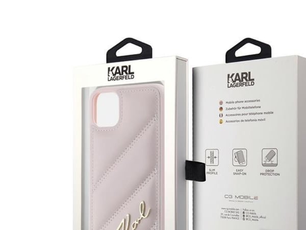 Hurtel Karl Lagerfeld diagonalt quiltat script-skal till iPhone 11 / Xr - Rosa